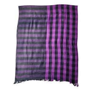 Purple & Black Buffalo Check Silk Viscose Blend Scarf Wrap Shawl Fringe 70"x28"